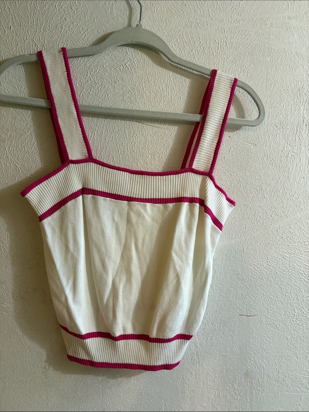Vici Cream Knit Tank with Fuchsia Trim